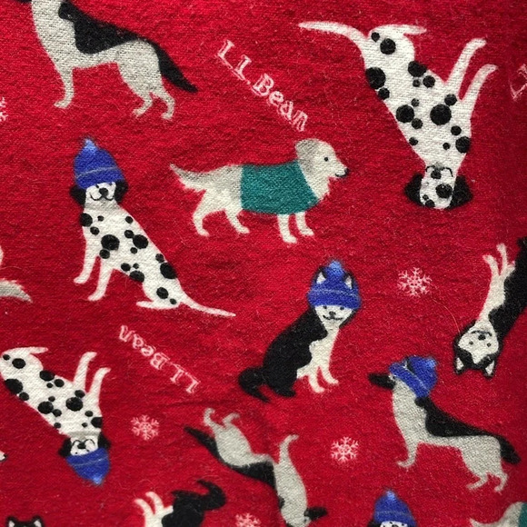 L.L. Bean Flannel Sleep Pants Red Winter Dog Print XL - Picture 4 of 16